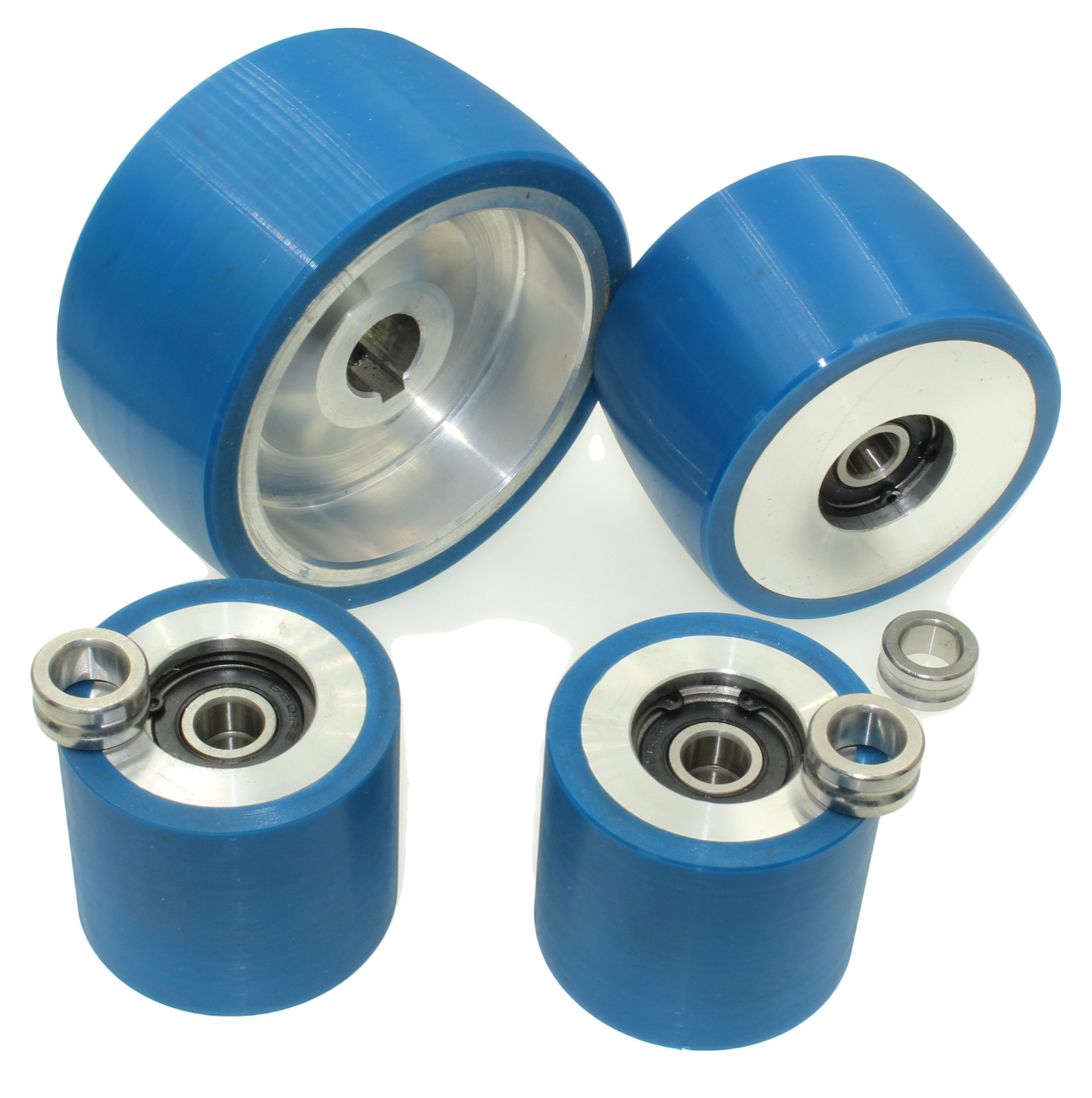 2×72″ knife grinder Wheels 4.5″ Drive-19 mm shaft, 3.5″ tracking, 2.5″ Idler