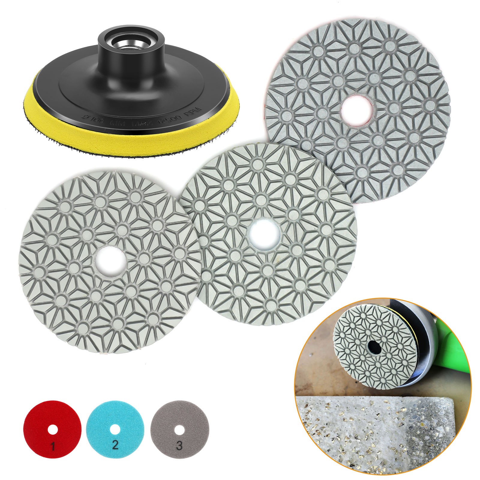 4″Wet Dry Diamond Polishing Pads for Granite Concrete Marble Glass Stone Sanding