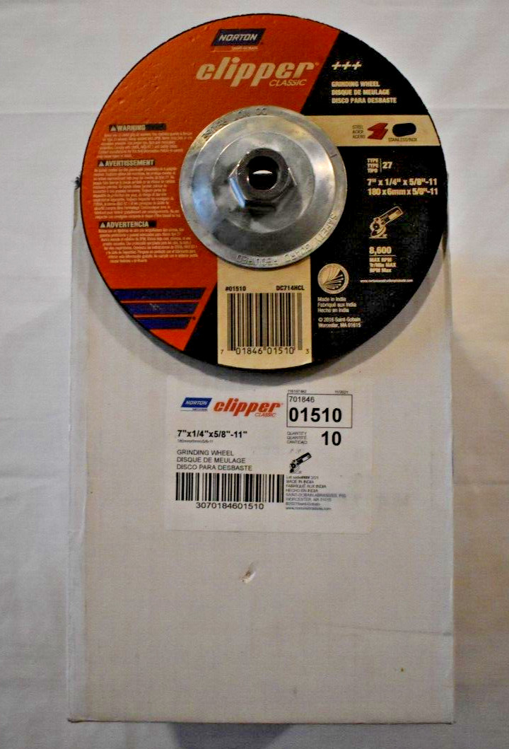 10 pack Norton Clipper 7″ x 1/4″ x 5/8″-11 in. Classic Grinding Wheel Type 27