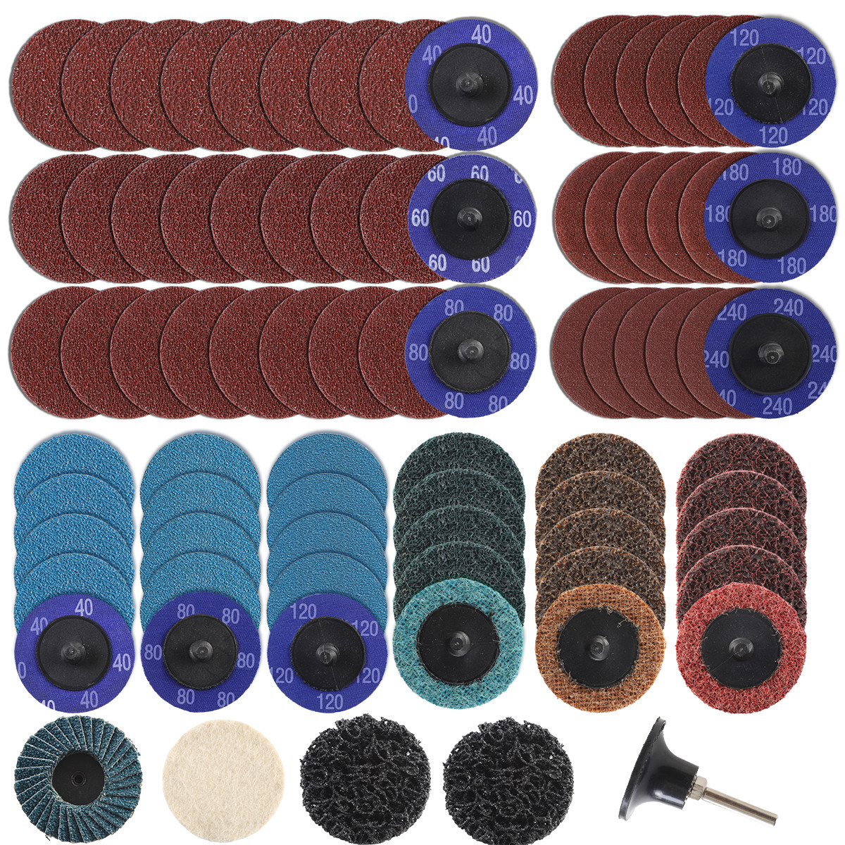 80x 2″ Roll Lock Sanding Disc Set W/ 1/4 Holder Die Grinder Quick Change Disc US