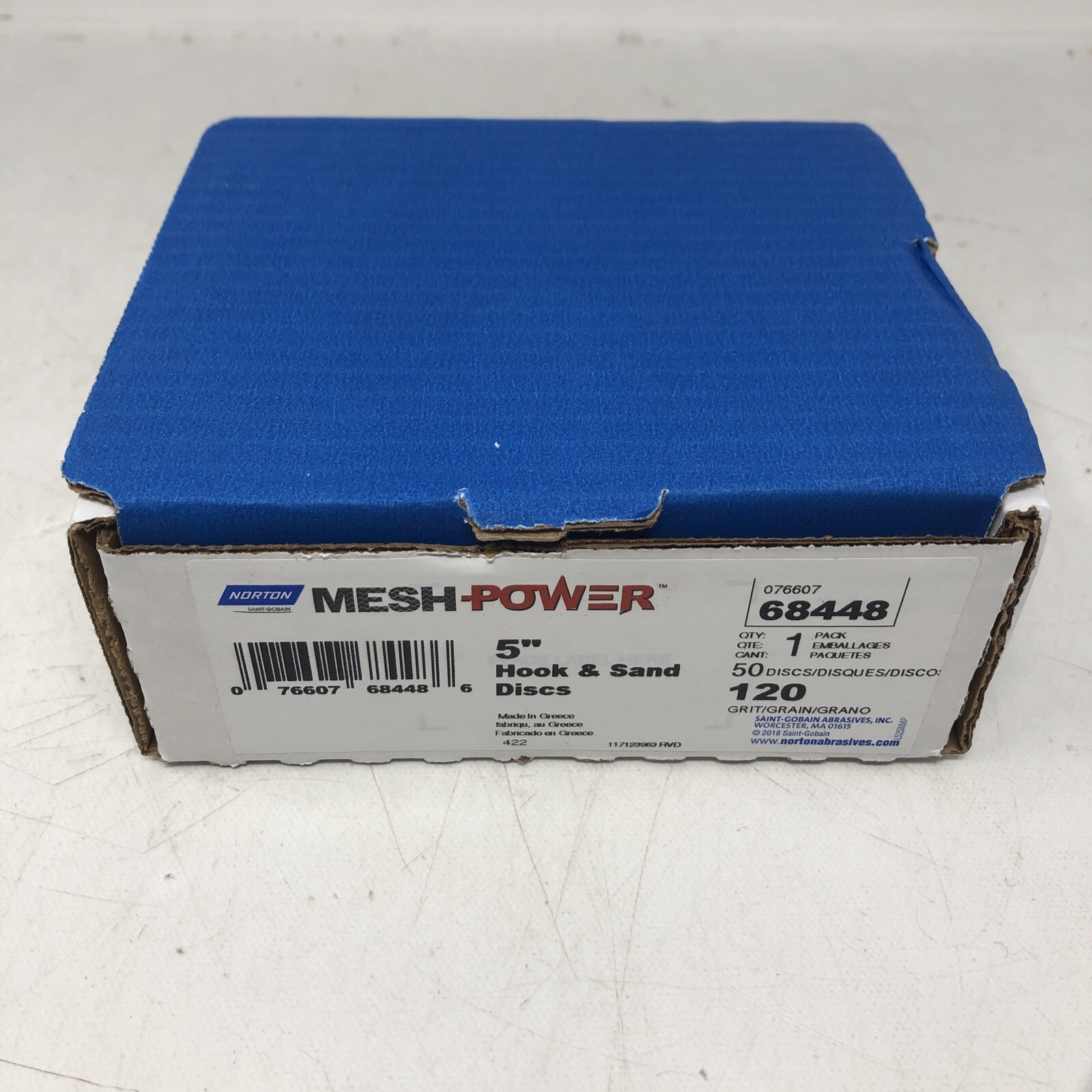 Norton Saint Gobain Mesh Power 5″ Hook & Sand Discs Model 68448, 50Discs 120Grit