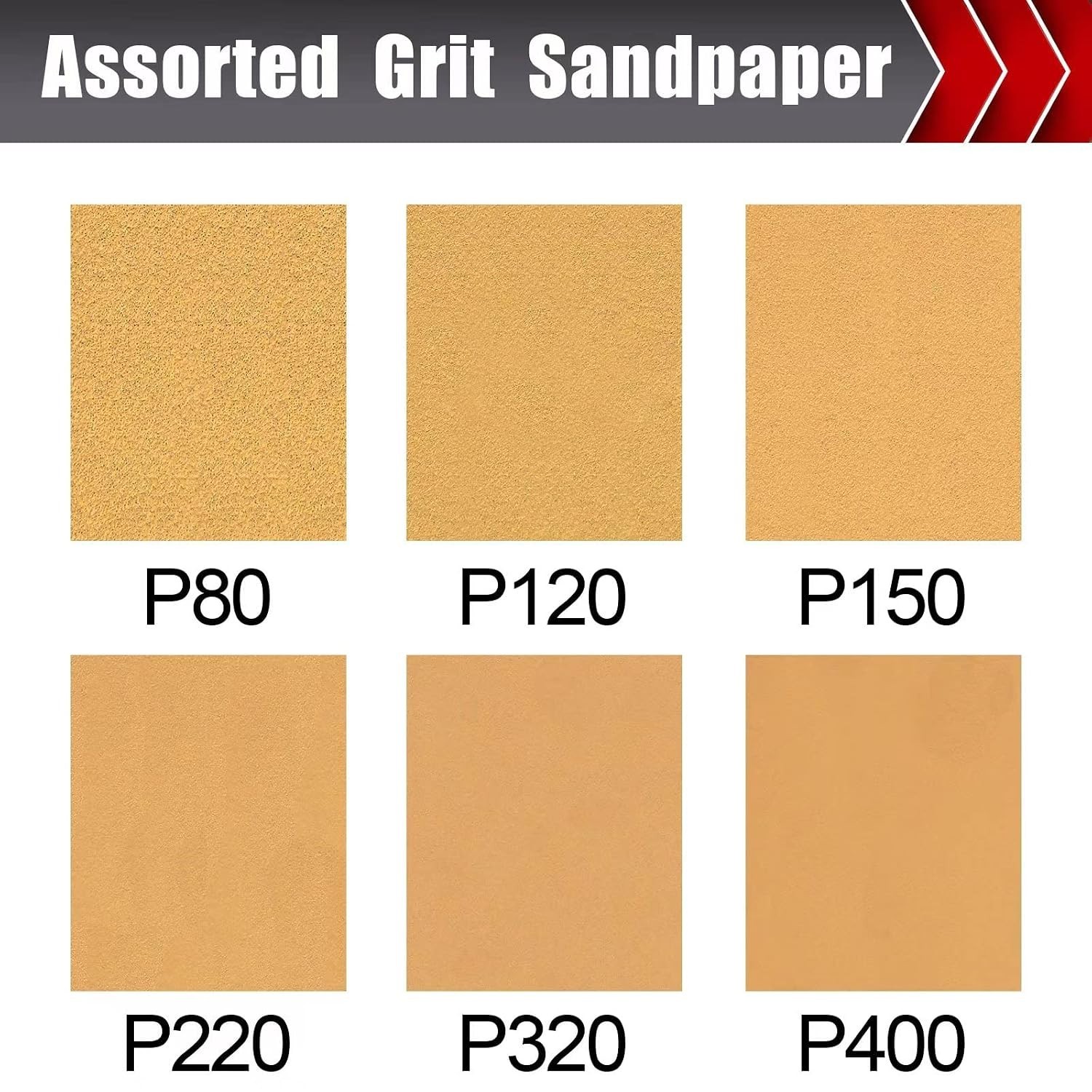 50 Pcs Aluminum Oxide Sandpaper Assortment – 5.5″ x 4.5″ Grits 80 to 400
