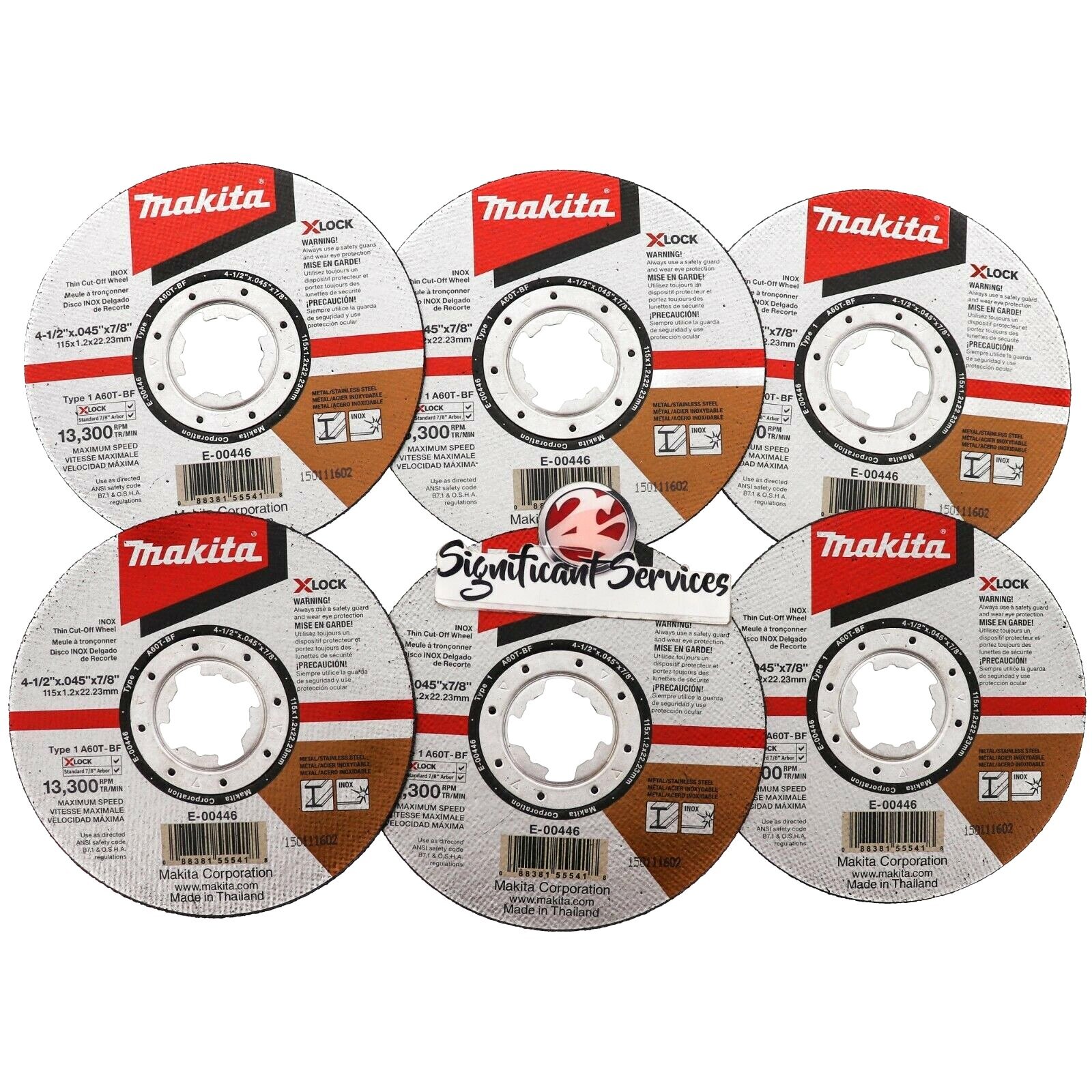 Makita E-00446 X-LOCK 4-1/2″ x .045″ Type 1 60-Grit Stainless Cut-Off Wheel 6x