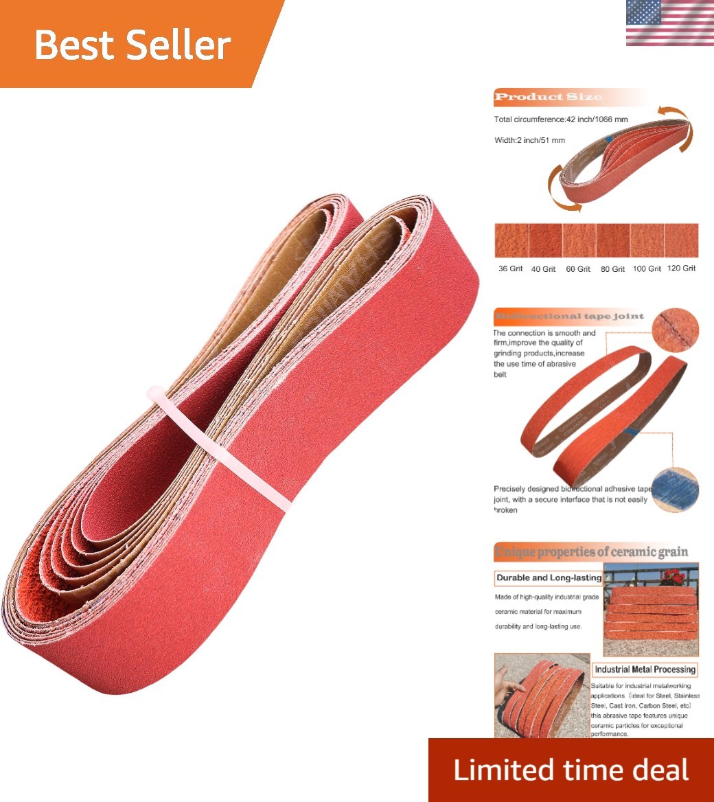 Durable 6-Pack 2″ x 42″ Ceramic Sanding Belts – Ideal for Tough Grinding Tasks