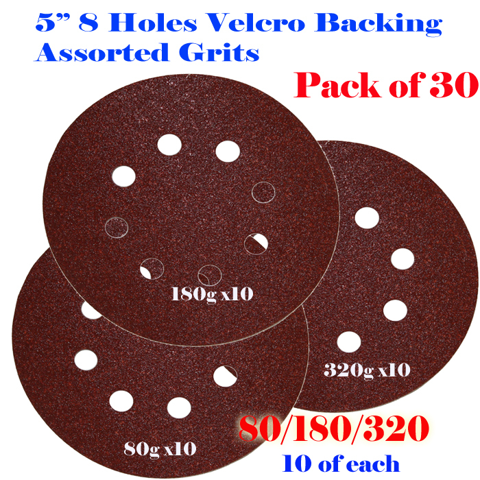 5″ 8 Hole Mix Grit Sanding Disc Random Orbit Hook & Loop Sandpaper Sander Palm