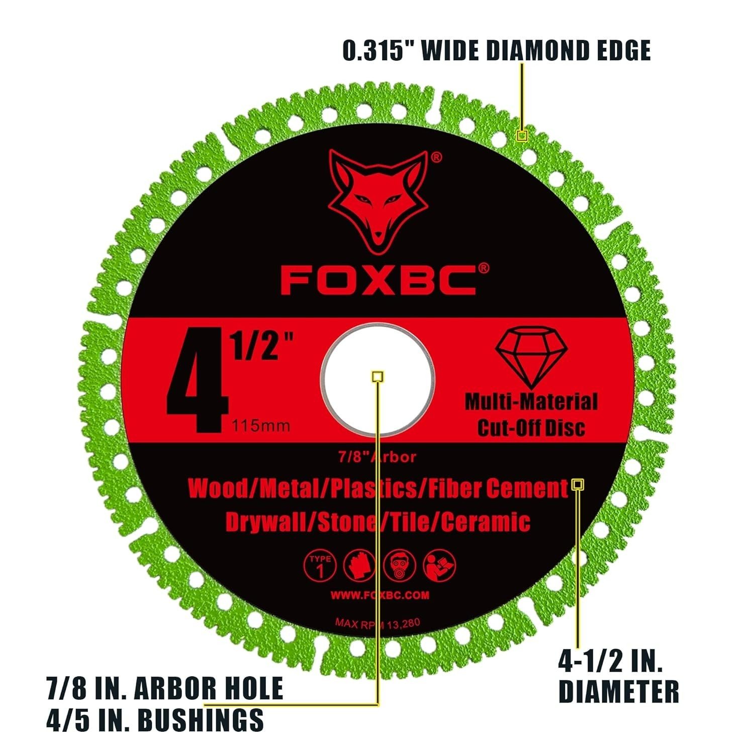4-1/2 Inch Indestructible Multi-Material Cut Off Disc for Angle Grinders, 7/8…