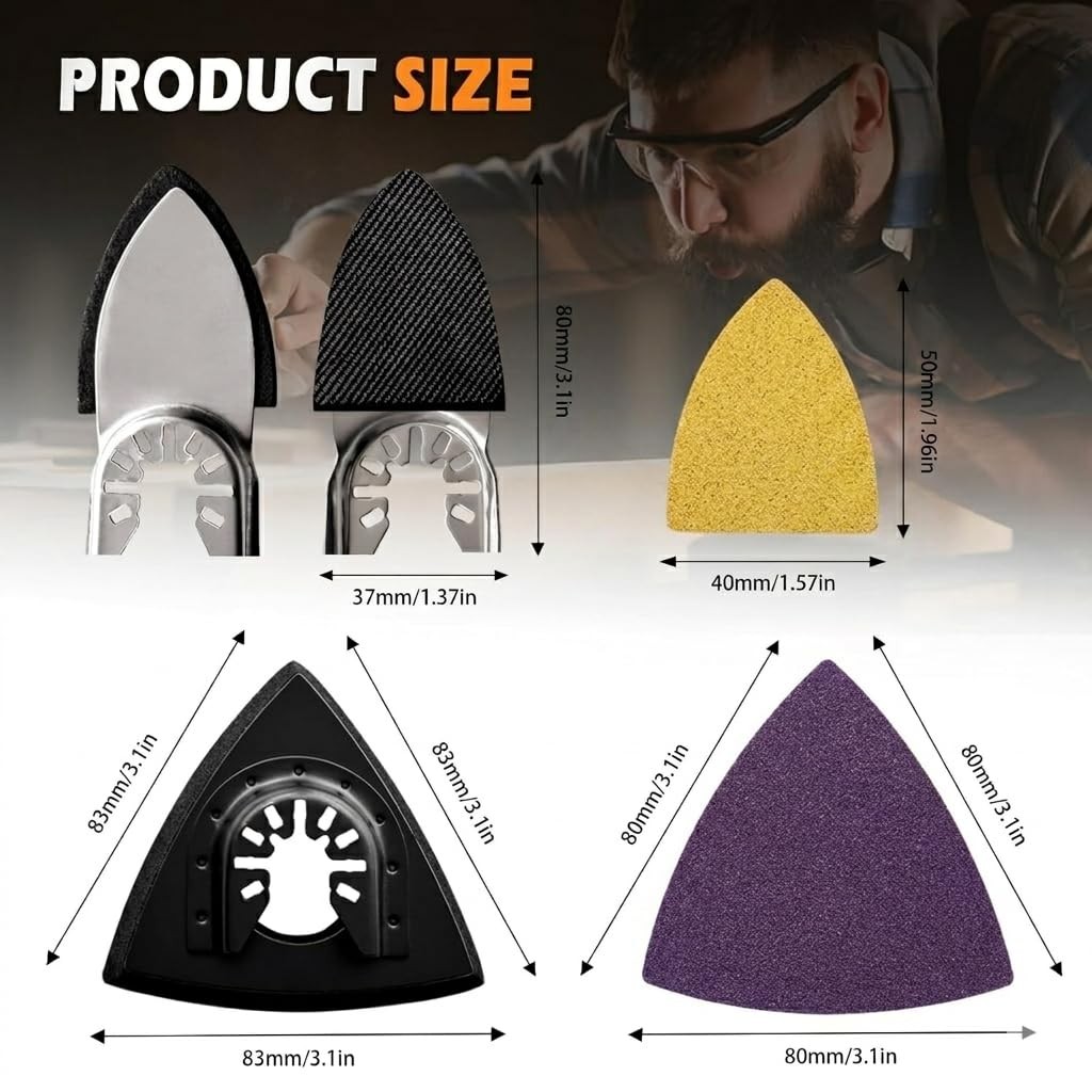 114PCS Oscillating Tool Sanding Pads Kit Triangle Finger Sandpaper Multi ToolSet