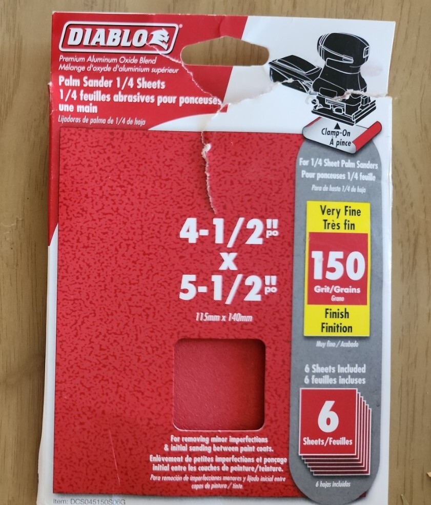 Diablo Clamp-On 150 Grit 4.5 In. x 5.5 In. 1/4 Sheet Power Sand Sheets OPEN BOX