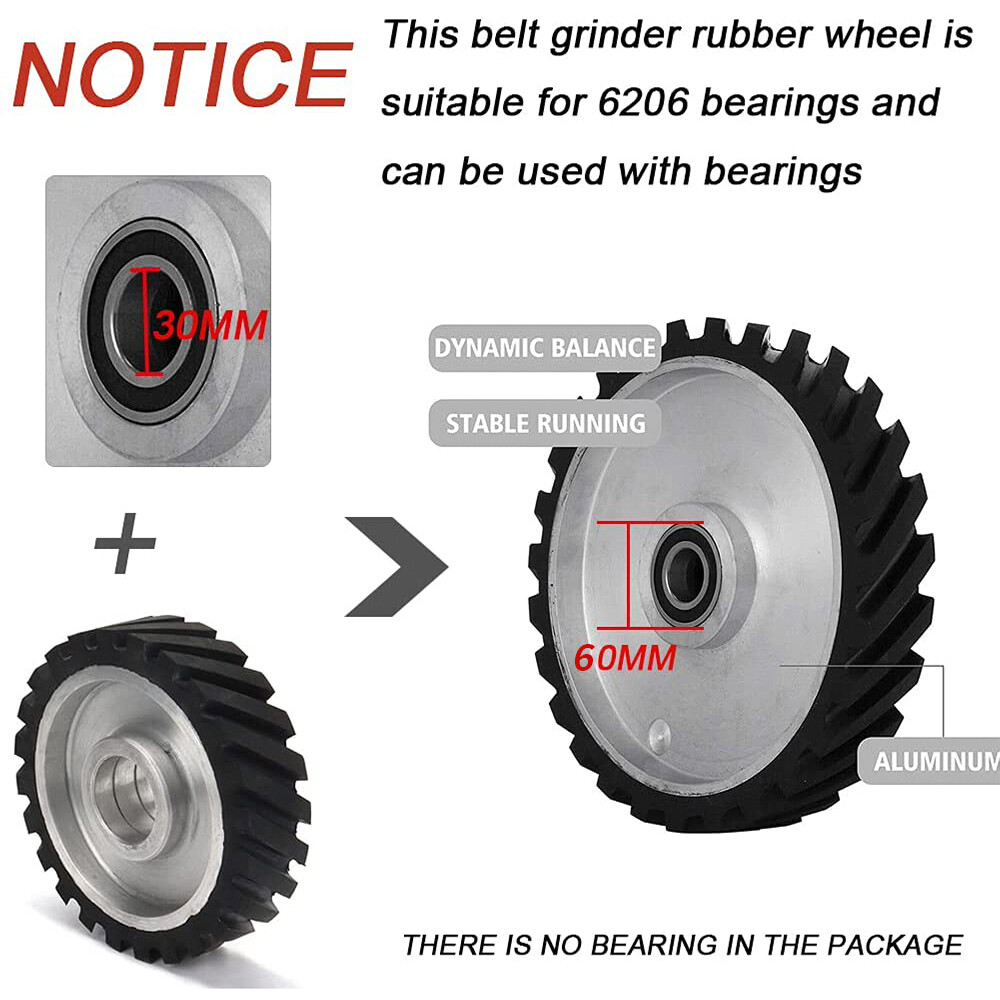 6″ 8″ 10″Rubber Serrated Sand belt Contact Wheel Grinding Polishing 6206 Bearing