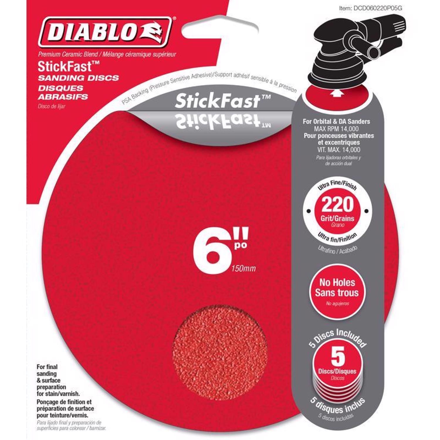 Diablo DCD060220P05G 220 Grit ROS StickFast Sanding Disc 6 Dia. in. (Pack of 5)