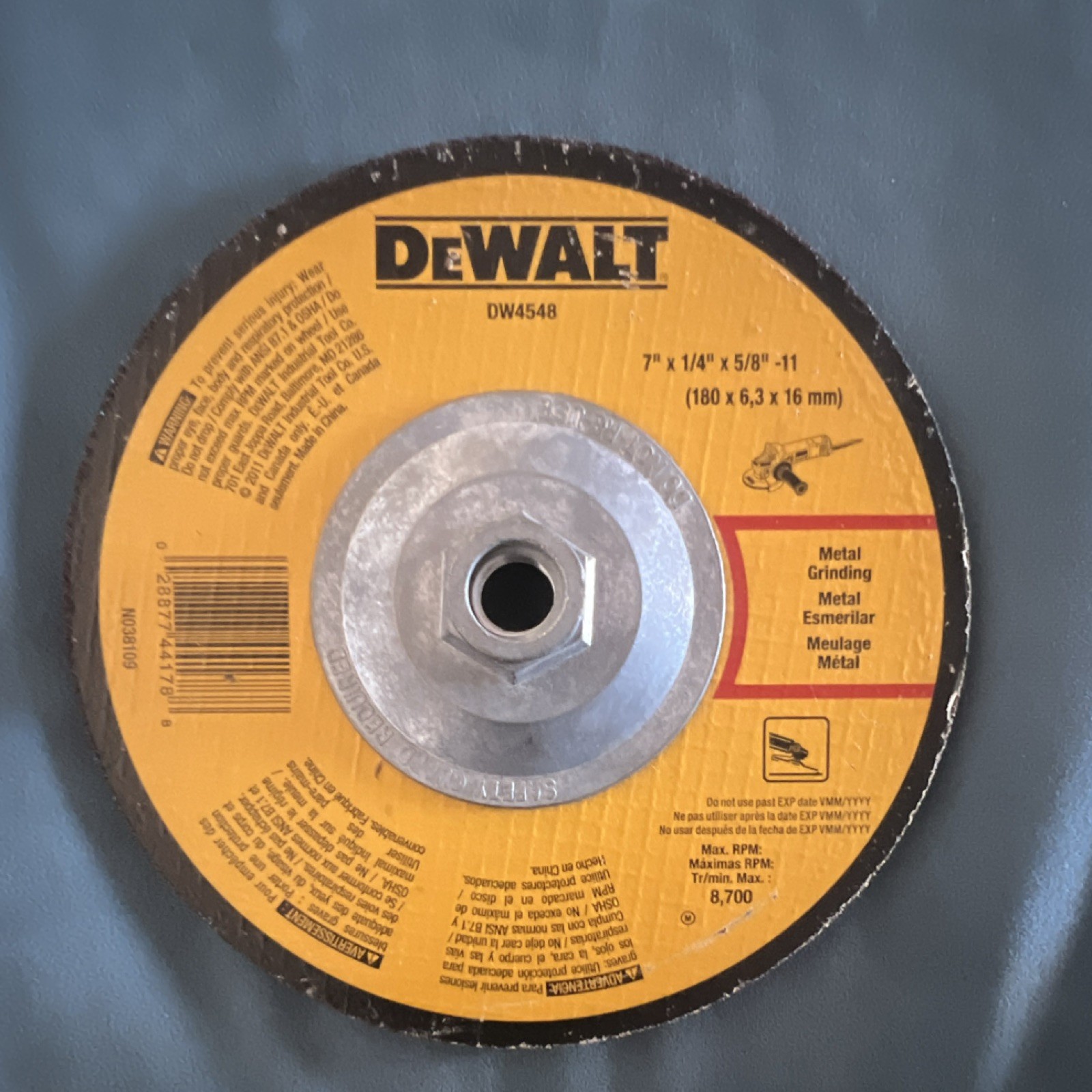 DEWALT DW4548 7in x 1/4in x 5/8-11 Aluminum Oxide Coarse Grinding Wheel