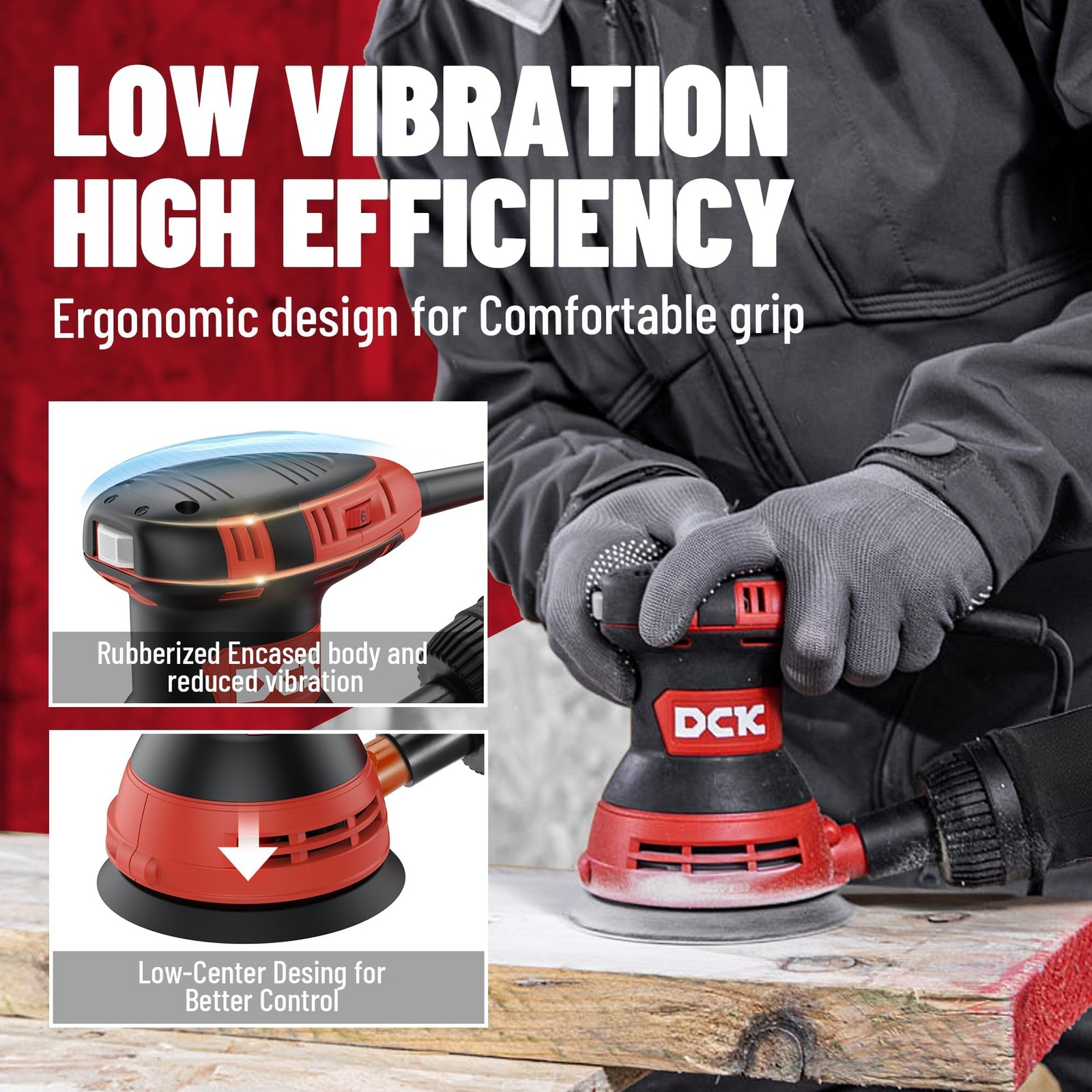 DCK Random Orbital Sander, 3.0 AMP Corded Palm 6 Speeds Max 12,000…