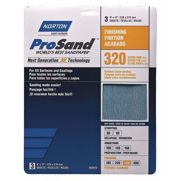 Abrasives Sandpaper Sheet,Very Fine,320 Grit,PK3 07660768157 Abrasives