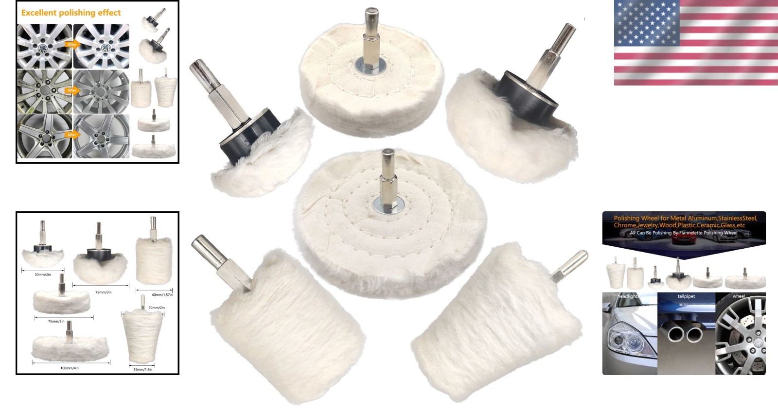 Complete Buffing Wheel Set – 6 Cotton Polishing Wheels for Electric Drill Use