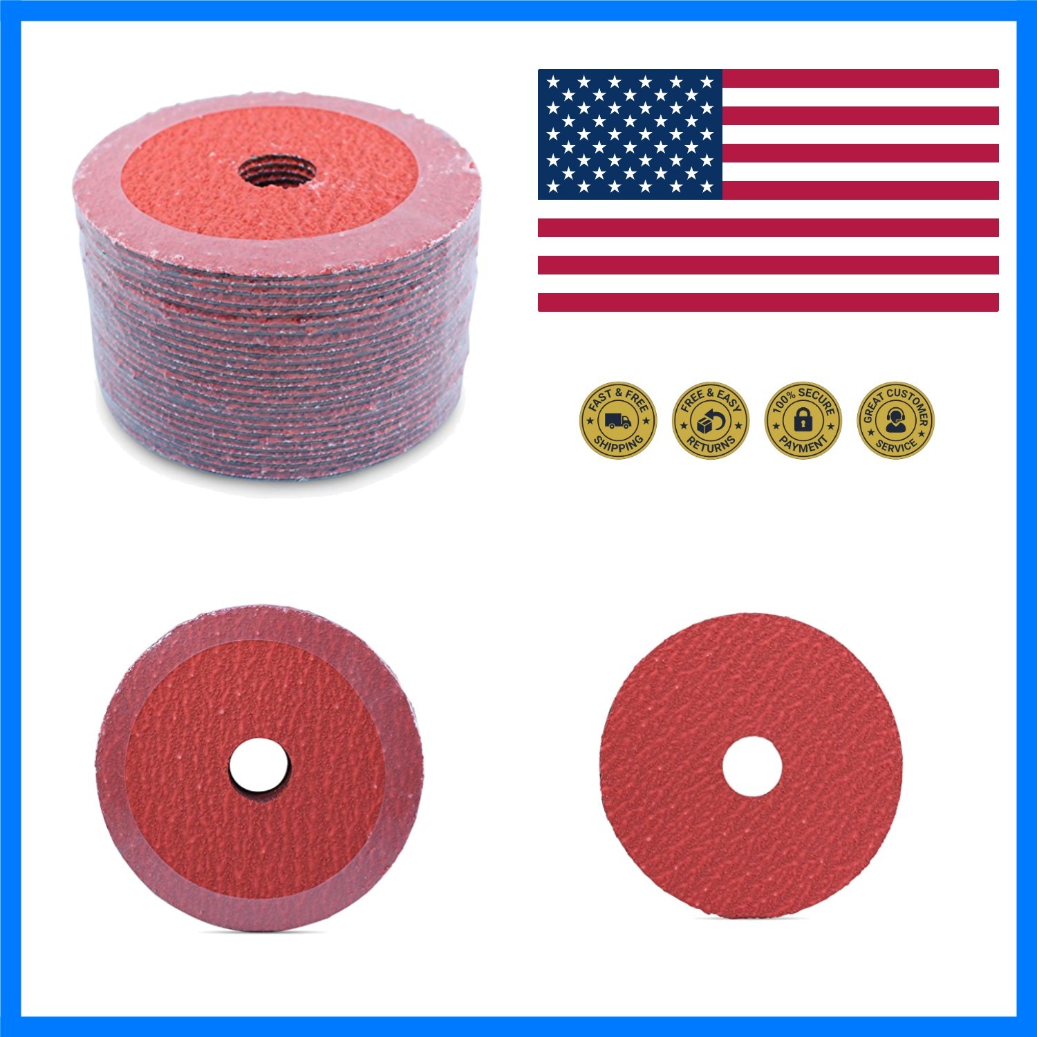 Ceramic Resin Fiber Grinding and Sanding Discs, 5” x 7/8”, 36 Grit – 25 Pack