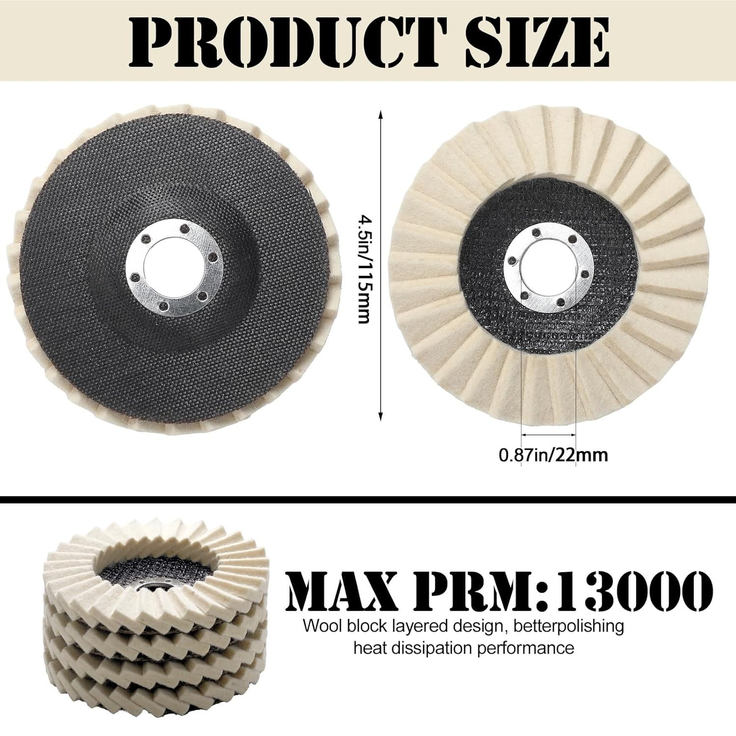 5pcs 4.5/5″ Wool Polishing Wheels Buffer Pads Flap Felt Polishing Finishing Disc