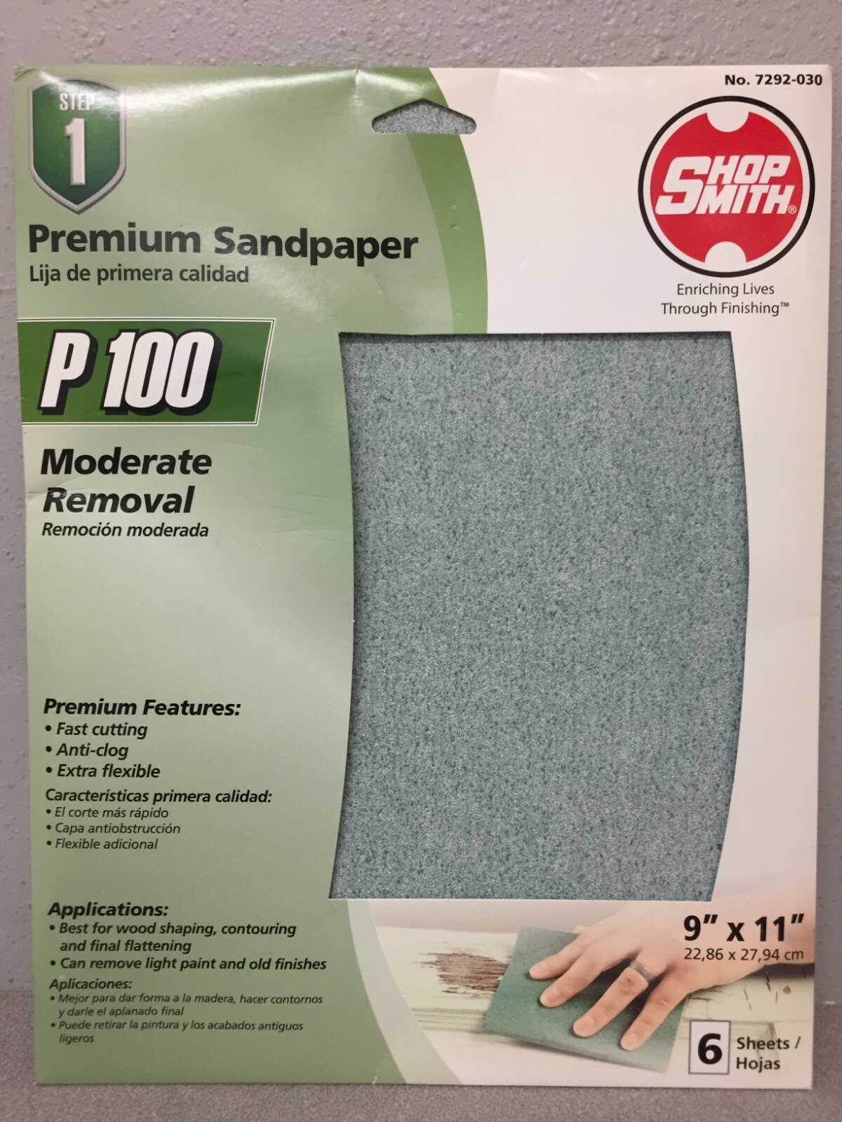 Shopsmith 7292-030 11 in. L x 9 in. W 100 Grit Aluminum Oxide Sandpaper 6 pk