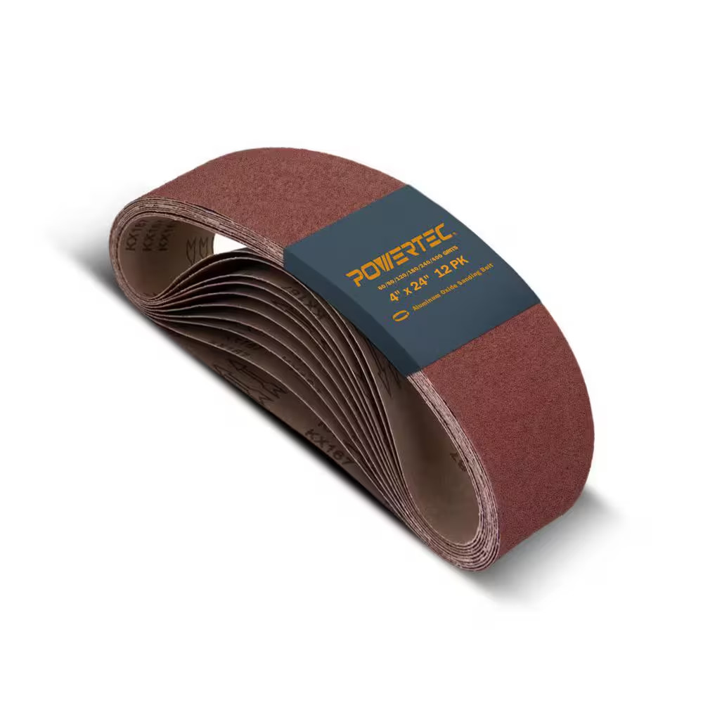 POWERTEC 12pcs 4 x 24″ A/O Sanding Belt Assortment (60,80,120,180,240,400 Grit)