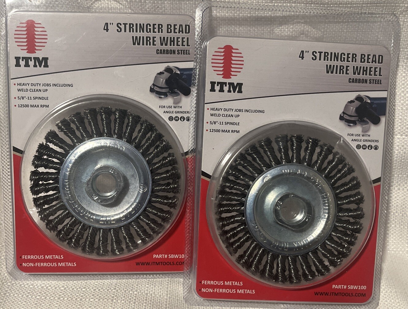 Set of 2 – TM , SBW100, 4″ x 5/8″-11 HP, Stainless Carbon Steel Wire Wheel -NEW