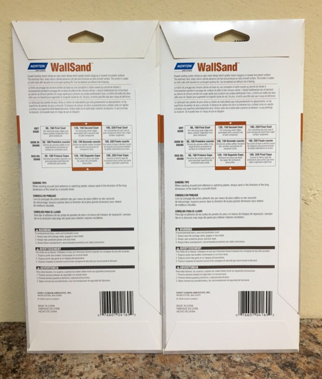 Norton 04169 WallSand 4-3/16” X 11-1/4“ 120 Grit Drywall Screen 2 Pks of 2