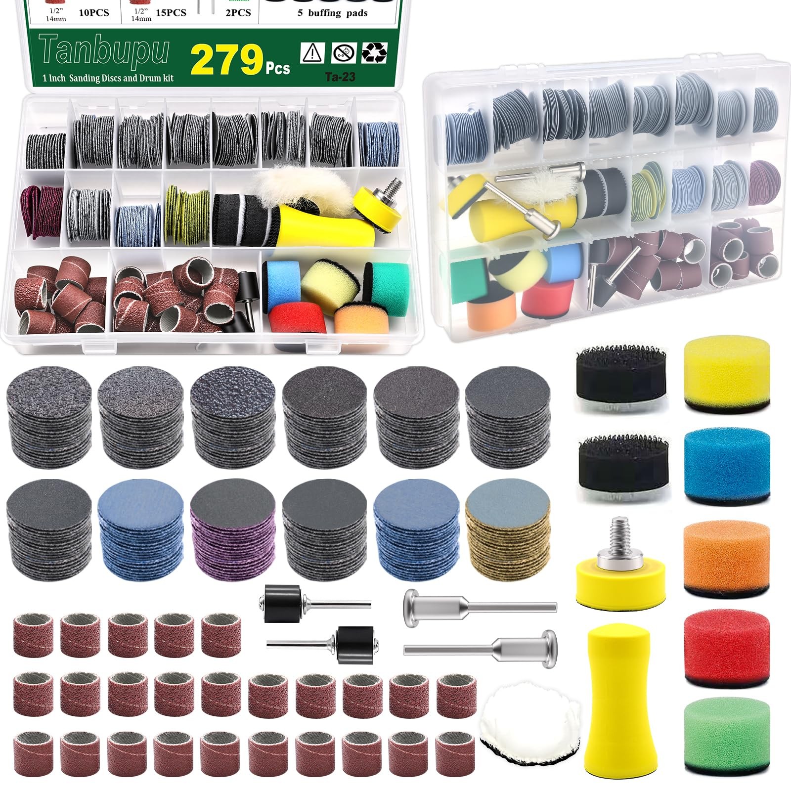 279PCS 1 Inch Sanding Discs & Drums for Dremel Sanding Bits 60-10000 Grit Hook