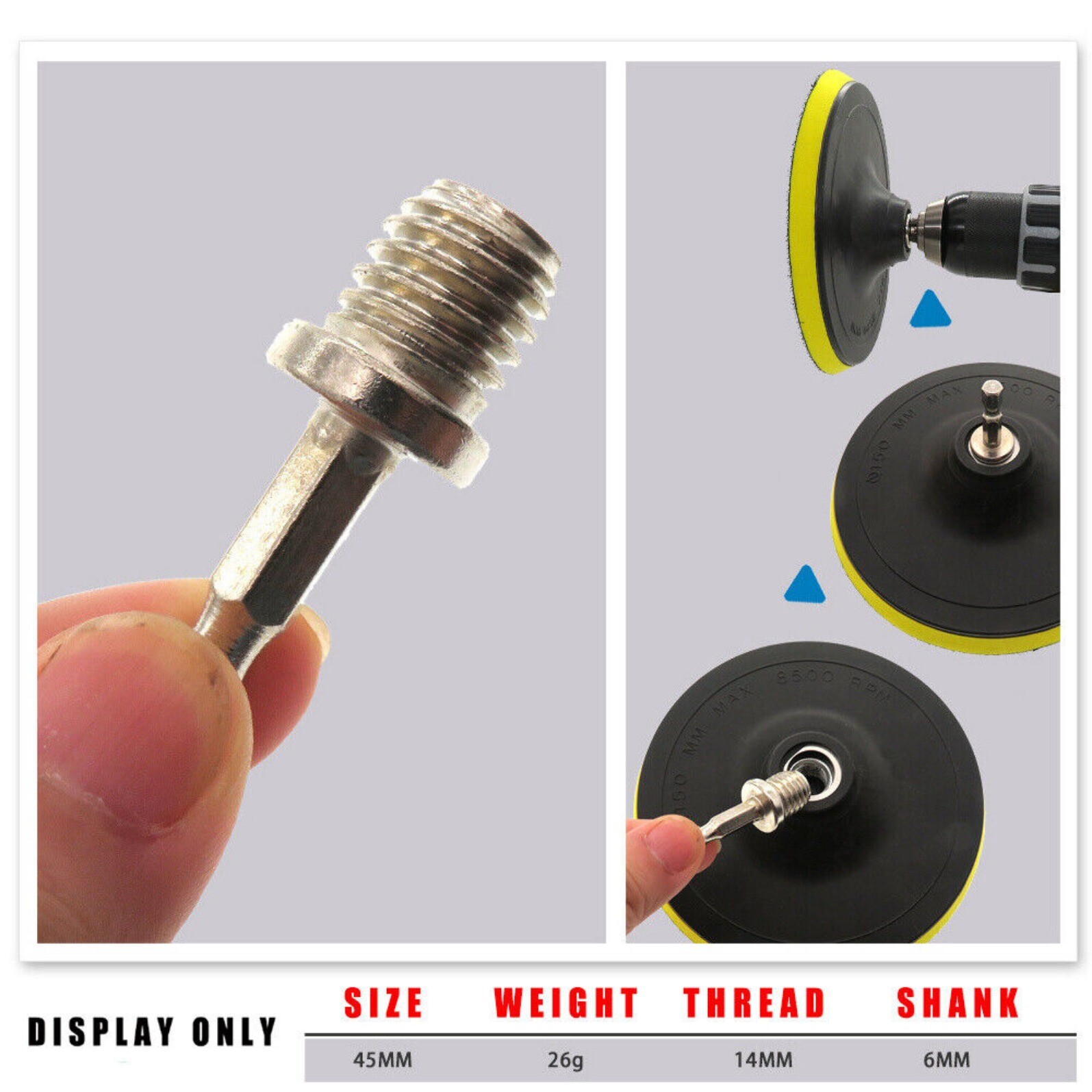 M10 M14 Thread to Power Drill Adapter 1/4″ Hex Shank for Backing Pads Polishing