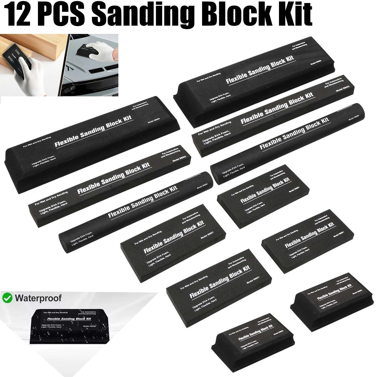 12X Flexible EVA Foam Sanding Block Kit Wet Dry for Automotive Body Wood Repair