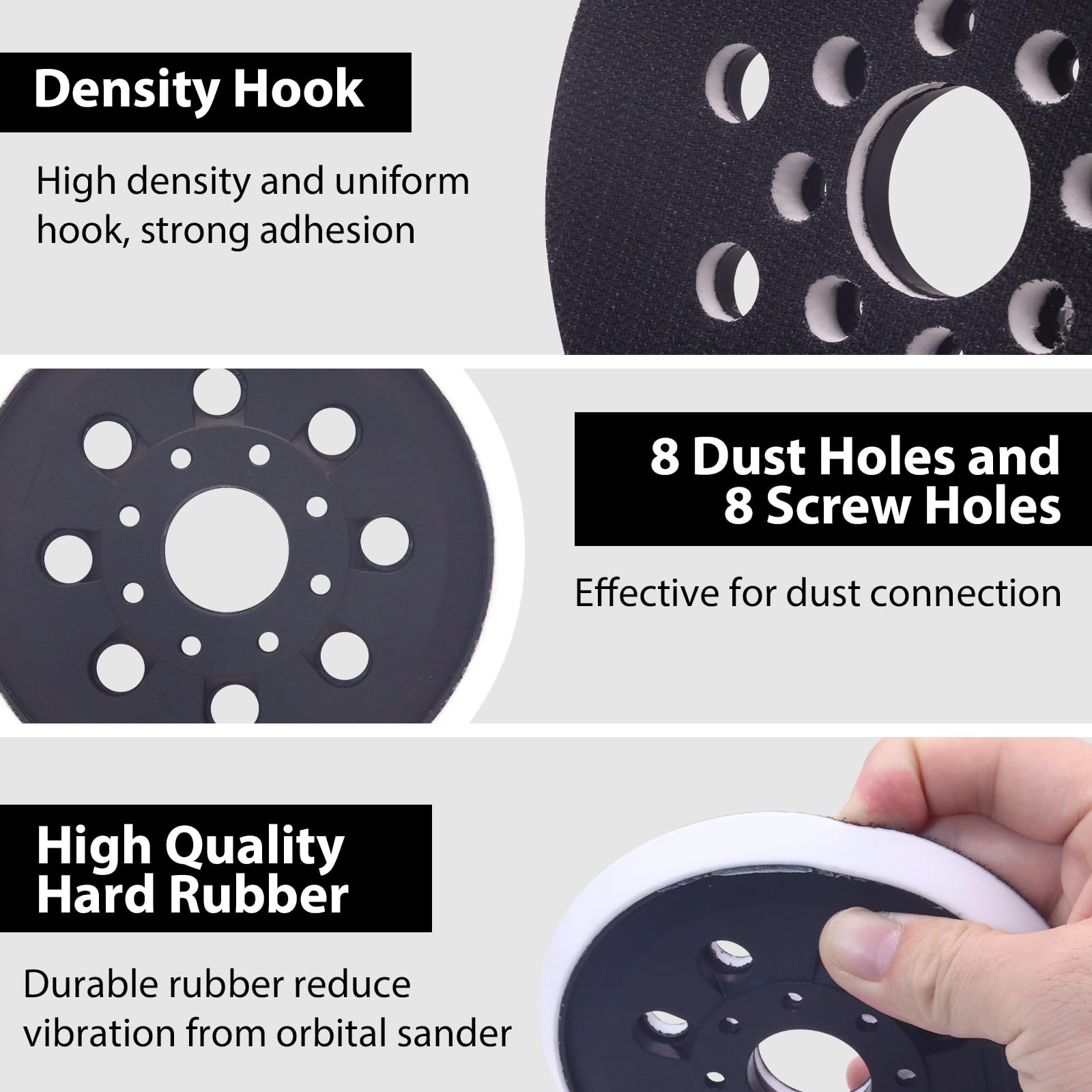 5 Inch Sander Pad Hook and Loop for Bosch, 5″ 8 Hole Sander Replacement Pad f…