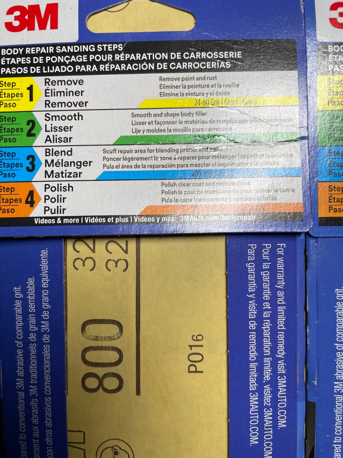 LOT OF 2 – 3M Blue Sandpaper 31581-8, 3 2/3 in X 9 in, 800 G, 8 Sheet/Pack