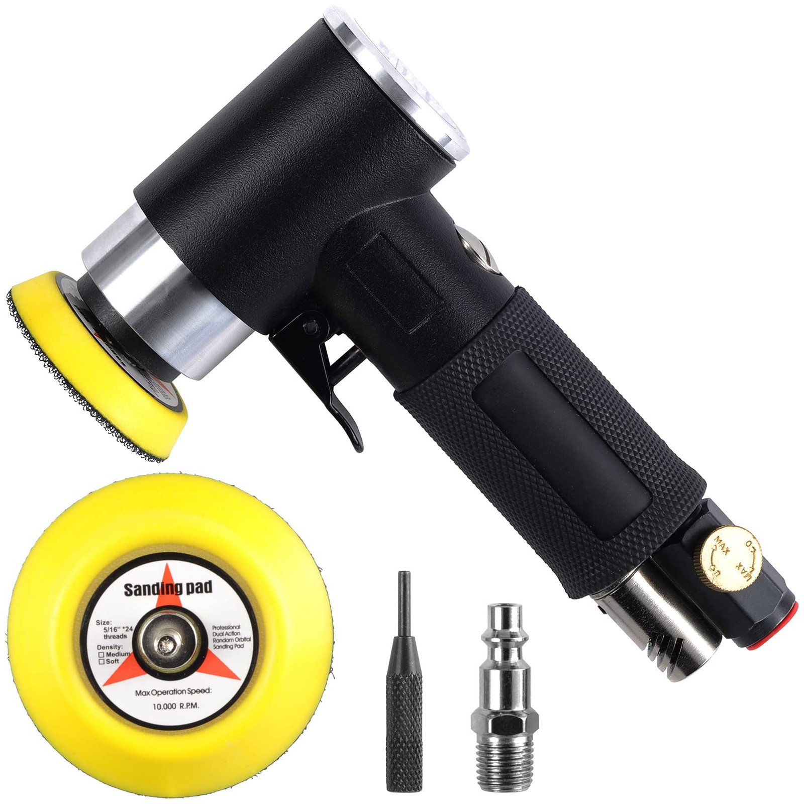 2″ & 3″ Dual Action Mini Air Sander, Random Orbital and pad, Black