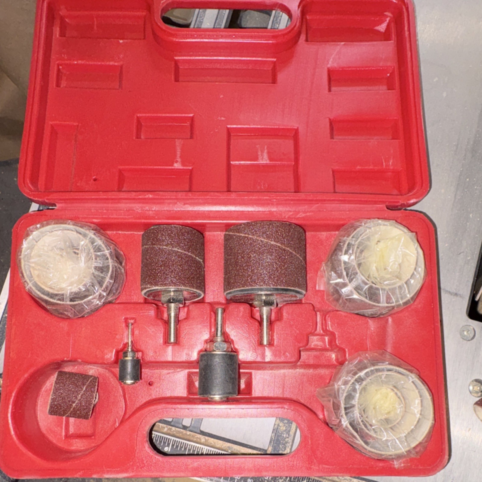 Grip Spindle Sanding Sleeve Set Medium Aluminum Oxide for Drill 6pcs Red Case