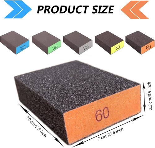 10-Pack Sanding Blocks – Sand Paper Assortment Pack in 60/80/120/220 Grit – Wash