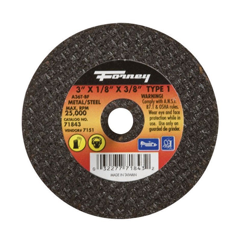 Forney 3″ X 1/8″ X 3/8″ Type 1 A36T-BF Aluminum Oxide Metal Cutting Wheel 1 pc