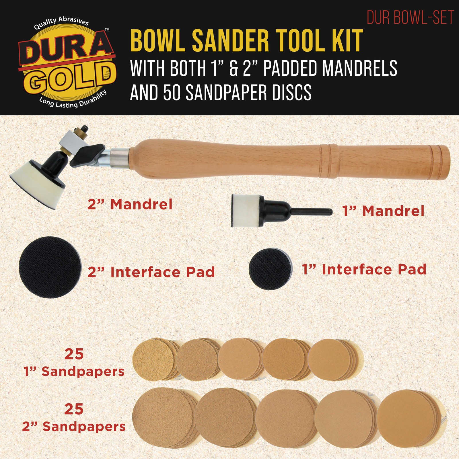 1″ & 2″ Bowl Sander Set with Hook & Loop Sanding Discs – Woodworking Supply