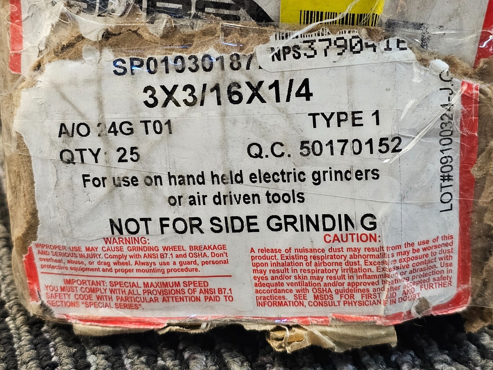 (QTY 25) Surf Pro SP010301872124A: 3″ x 3/16″ x 1/4″ 24 Grit Grinding Wheel