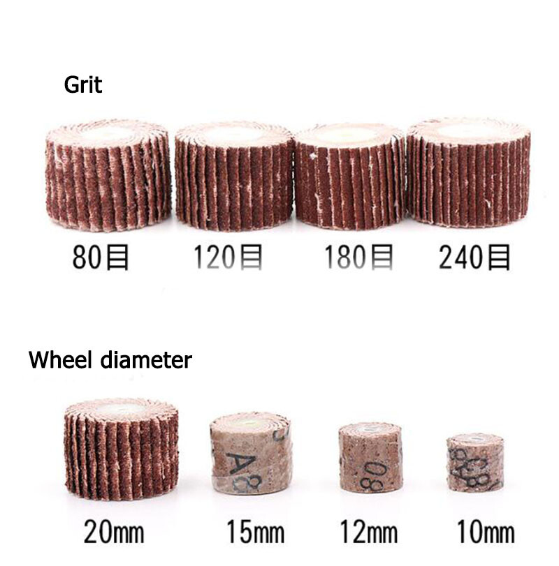 15mm Sanding Sandpaper Flap Wheel Disc 3mm Rod Rotary Tools 80 Grit – 600 Grit