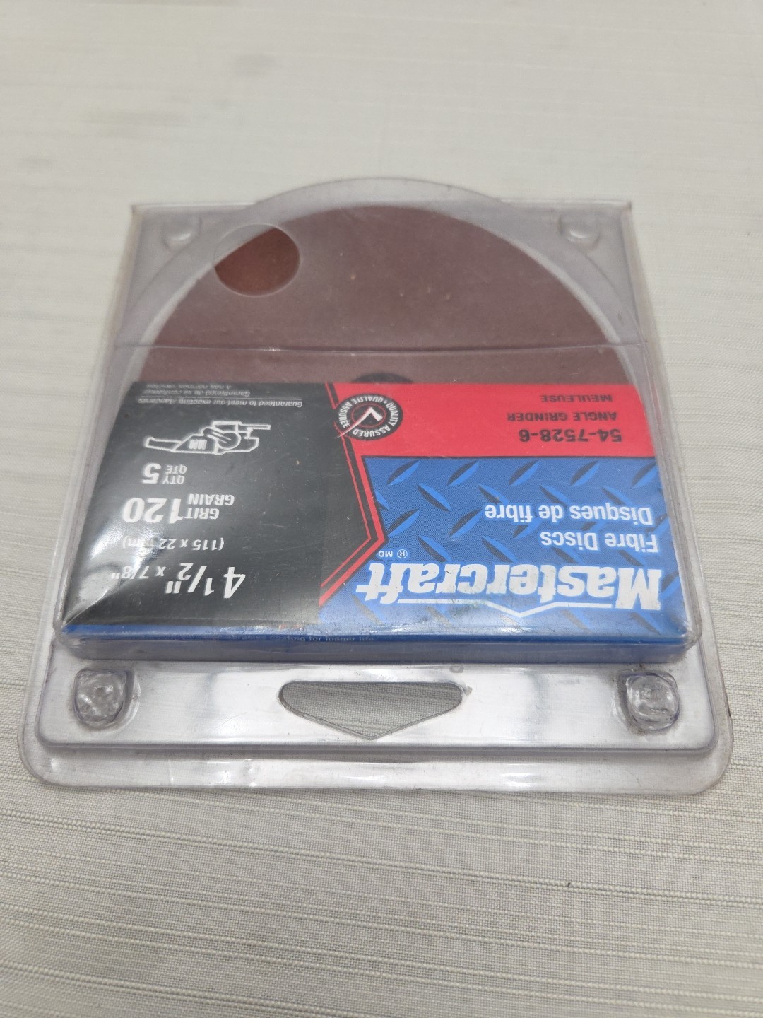 120 Grit 4 1/2 “x 7/8 ” Fibre Discs Pkg 5 Angle Grinder Mastercraft (115mmx22mm)