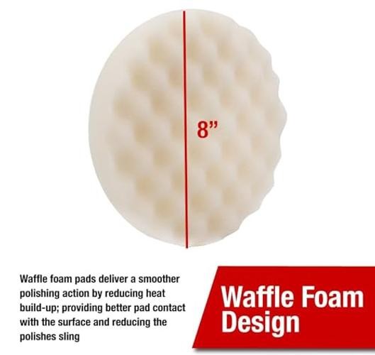 White Foam Waffle Buffing Pad – 8” Single-Sided Polishing & Waxing 8″ 1 Pack