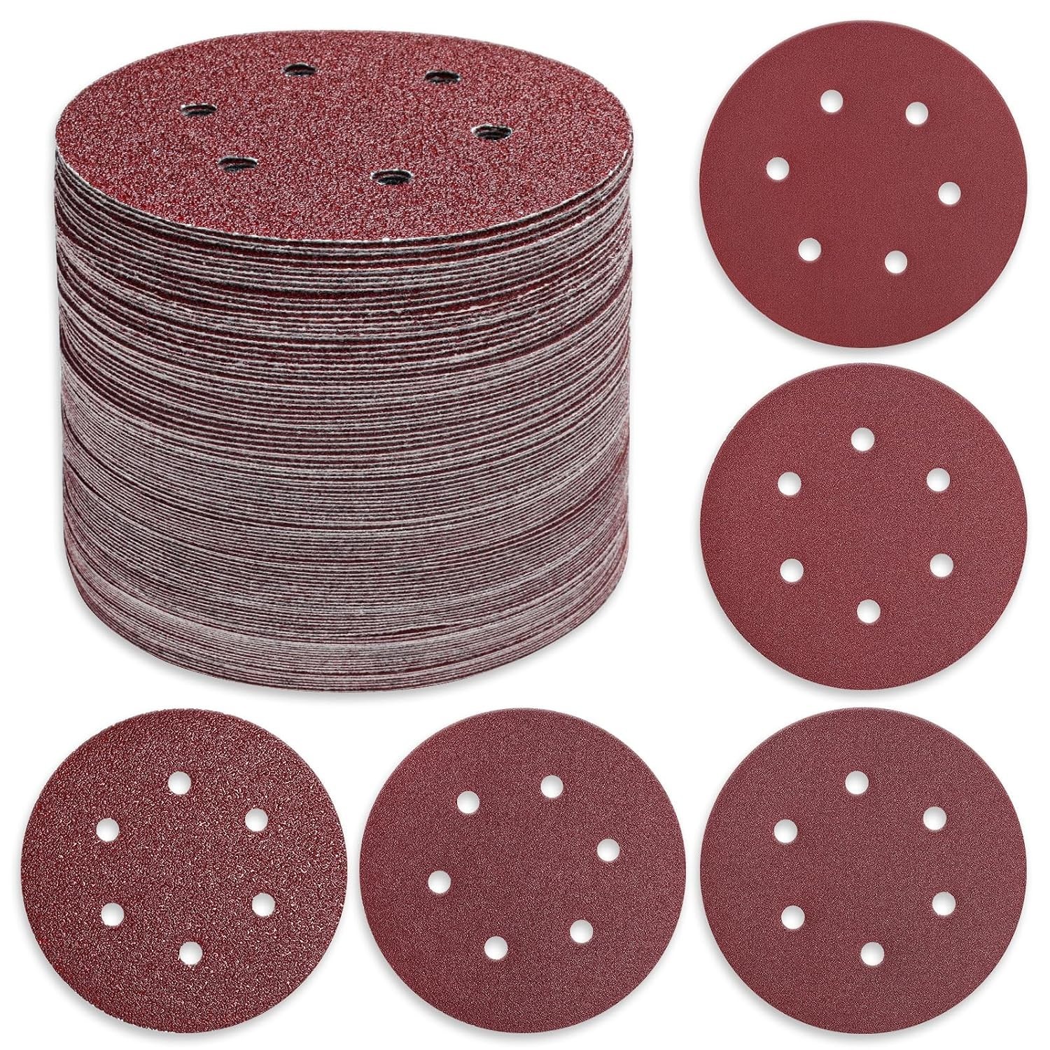 110 PCS 6 Inch Sanding Discs, 6 Hole Hook and Loop Sandpaper 60 80 120 240 400 G