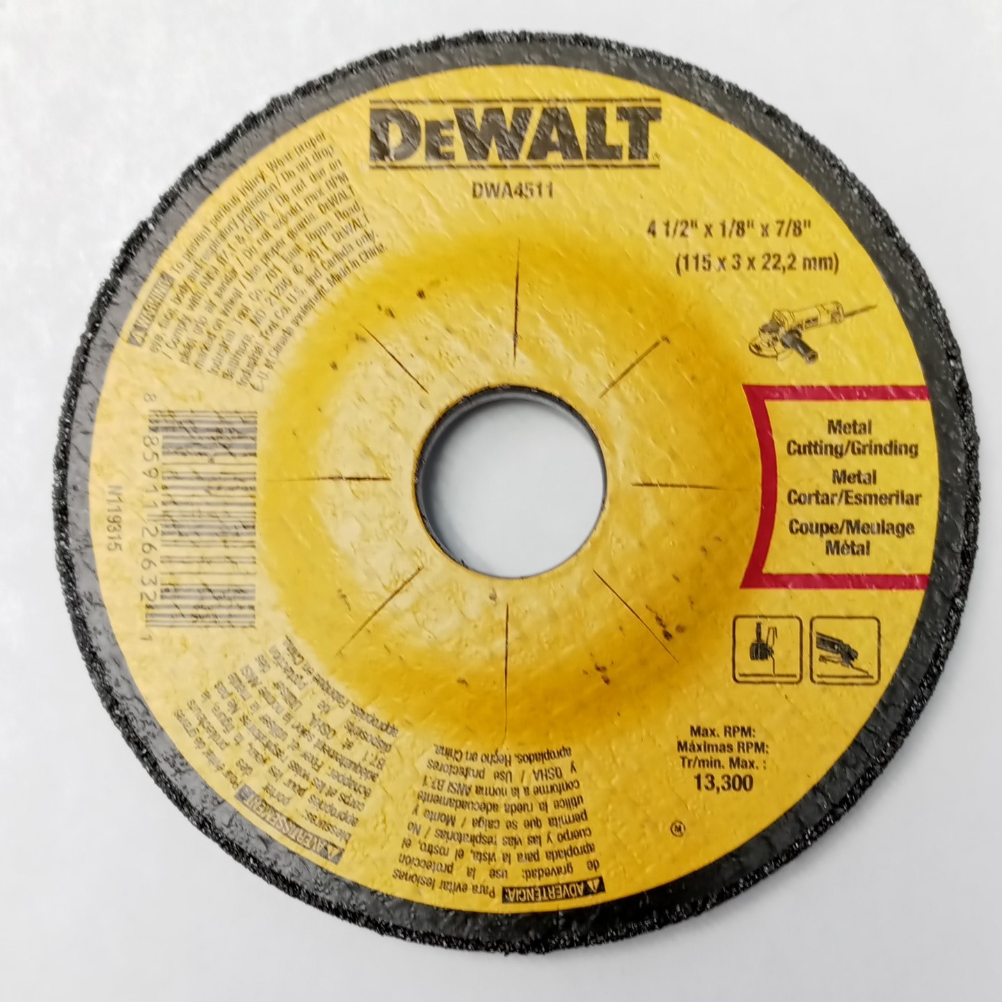 Dewalt DWA4511 4-1/2″ x 1/8″ x 7/8 Metal Cutting & Grinding Wheels 10PCS