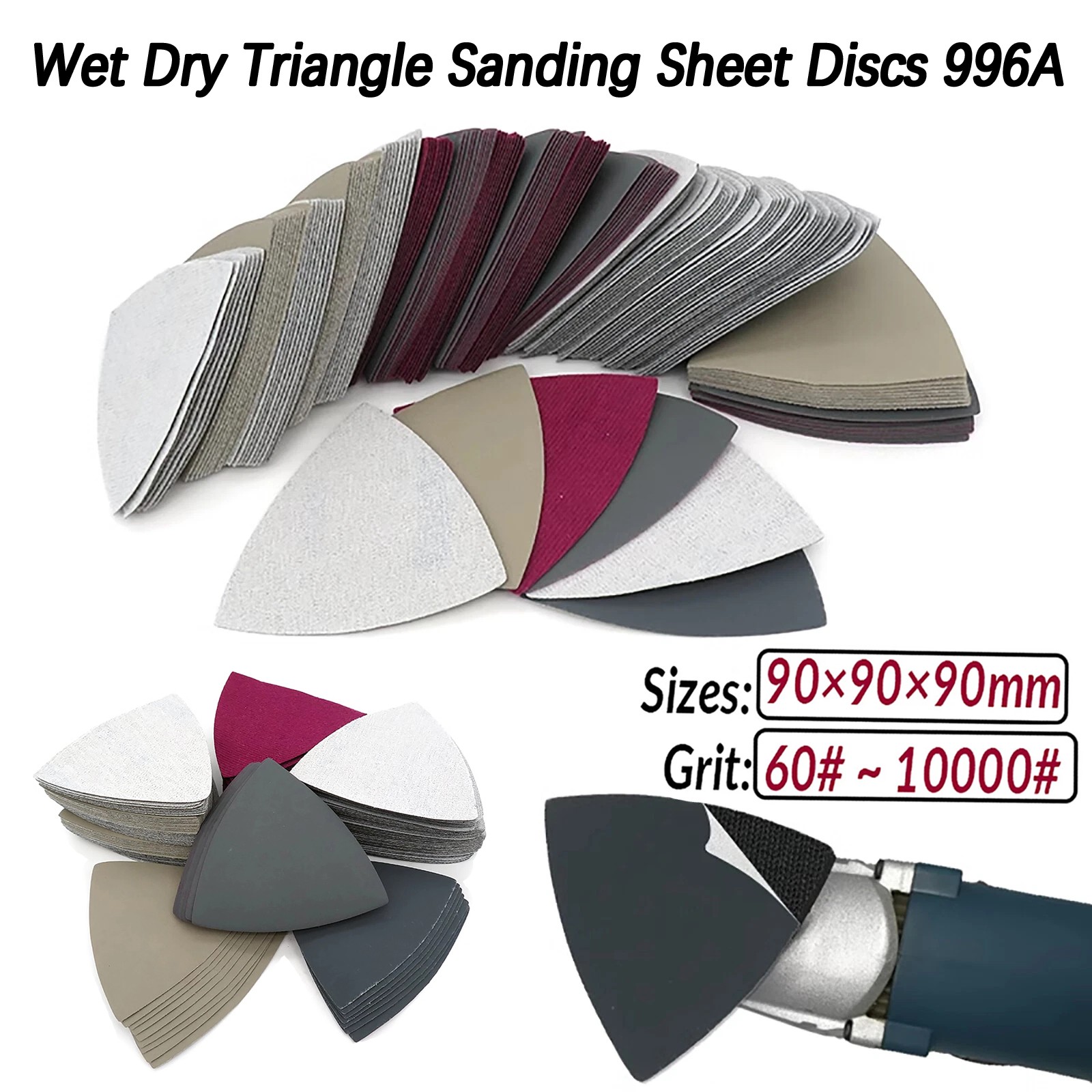 60~10000 Grit Wet Dry Triangle Sanding Sheet Discs Hook Loop Sandpaper for 996A
