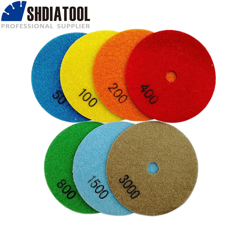 7pcs 4”/100mm Dry B Diamond Polishing Pad Set for Stone Marble #50-#3000 Grit