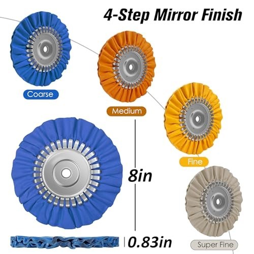 8″ Airway Buffing Wheel Kit – 9Pcs Aluminum Polishing Wheels, 5/8″ Arbor, Mirror