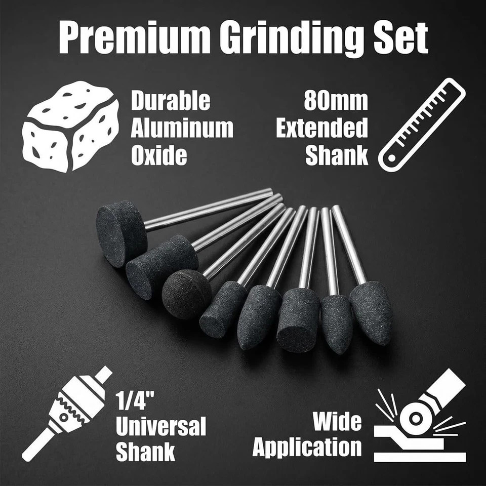 80mm Extra Long Shank Drill Grinding Stone Sets, Extended 1/4″ Shank Aluminum
