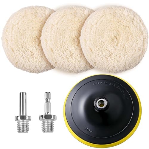 SPEEDWOX 7 Inch Wool Hook & Loop Grip Buffing Pads Wool Buffing Yellow & Black