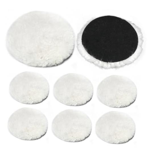 Wool Polishing Pades, 8 Pcs | Soft Sheepskin Buffing Pads, Hook and Loop 5 Inch