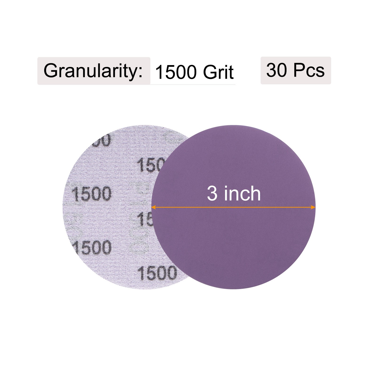3-Inch 1500 Grits Sand Paper Purple for Wood Metal Paint Finishing Wet Dry 30Pcs