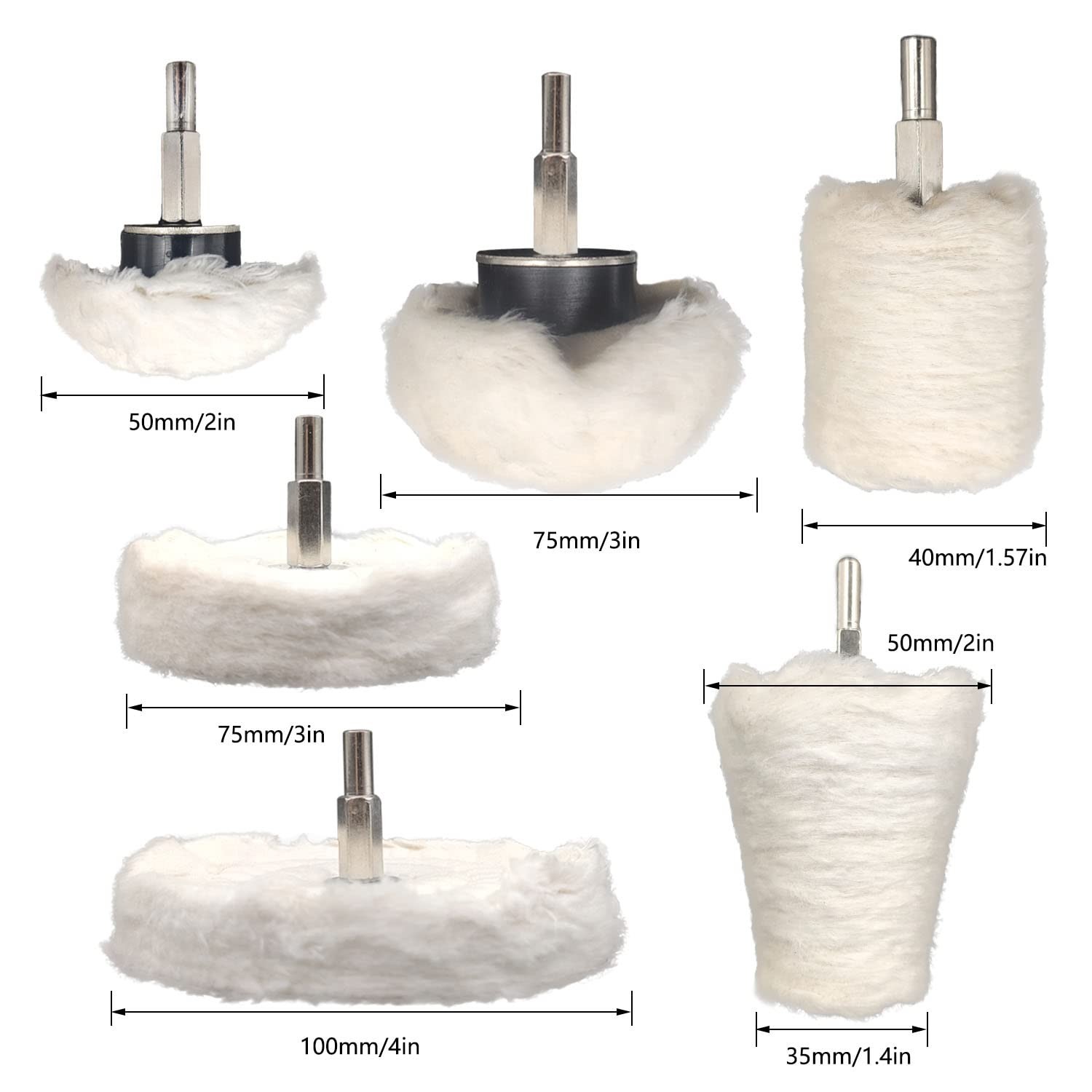6 pcs Drill Buffing Wheel Set for Metal, Wood, Plastic, Glass, Jewelry