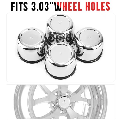 RTRHINOTUNING 4 Pack 3.03inch Wheel Center Caps 3.03″ Hub 2.36″ H Chrome Silver