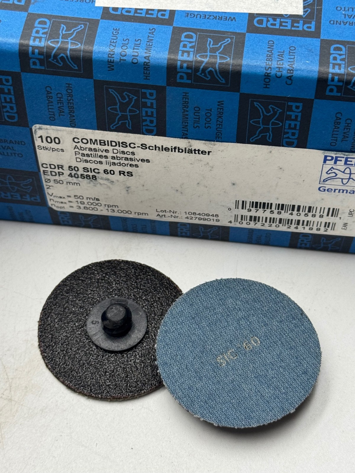 PFERD Abrasive Discs Combidisc 50mm SiC 60 Grit With QuickChange Stud 100pcs